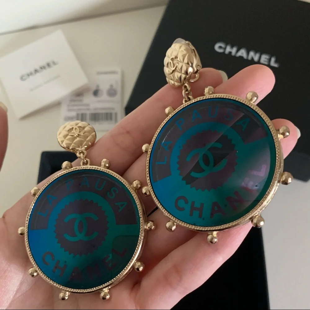 Chanel Large Logo Disc Earrings